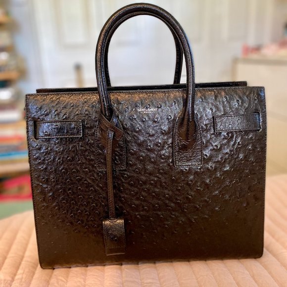 Yves Saint Laurent Black Ostrich Small Sac Du Jour Handbag - Picture 1 of 8